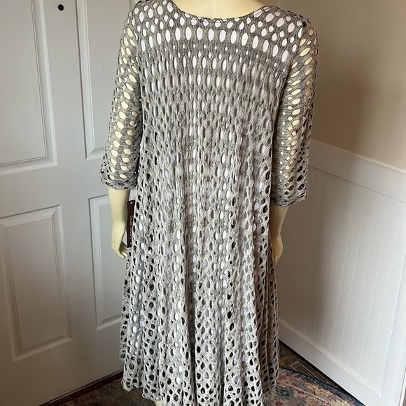 NWT Design Today's Net Bubble 3/4 Sleeve Dress Mesh Gray & White L - Picture 2 of 12